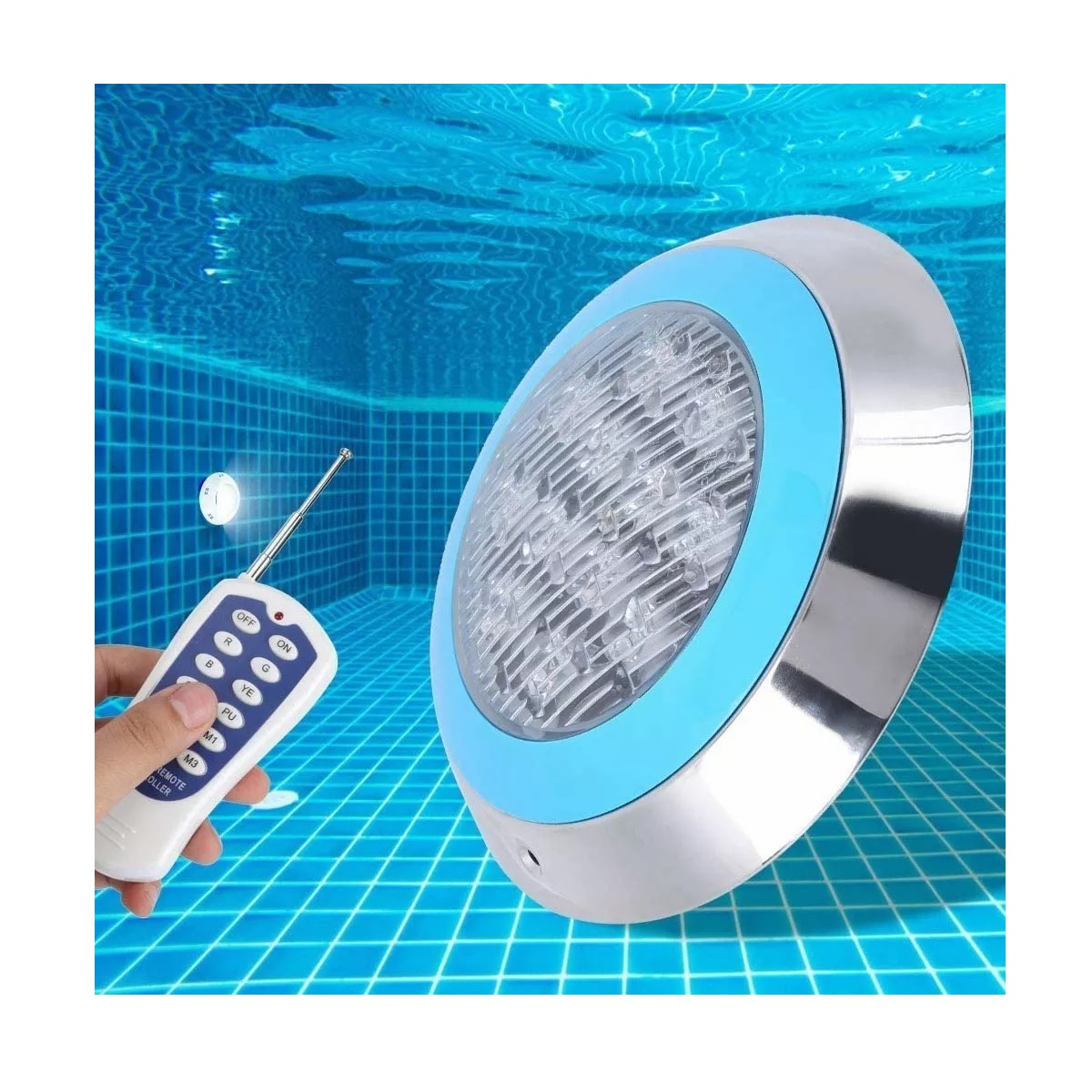 Lámpara Led Sumergible Con Transformador Control Remoto Rgb