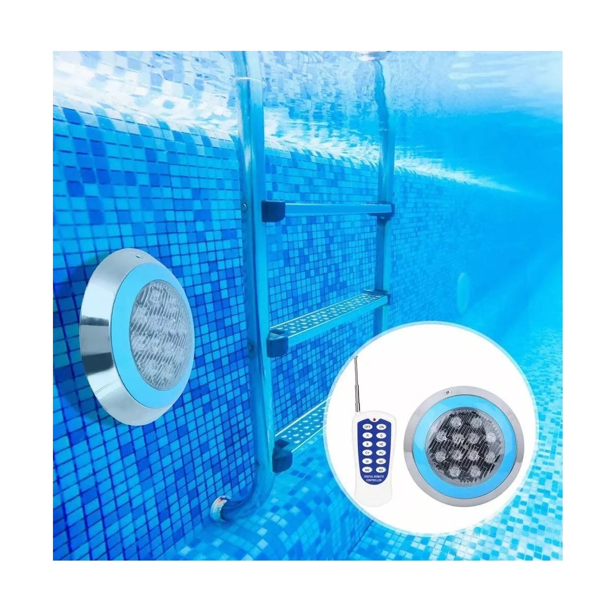 Lámpara Led Sumergible Con Transformador Control Remoto Rgb