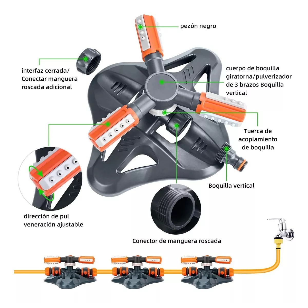 Aspersores Riego Jardín Giratorio Automático 360  Grados Césped