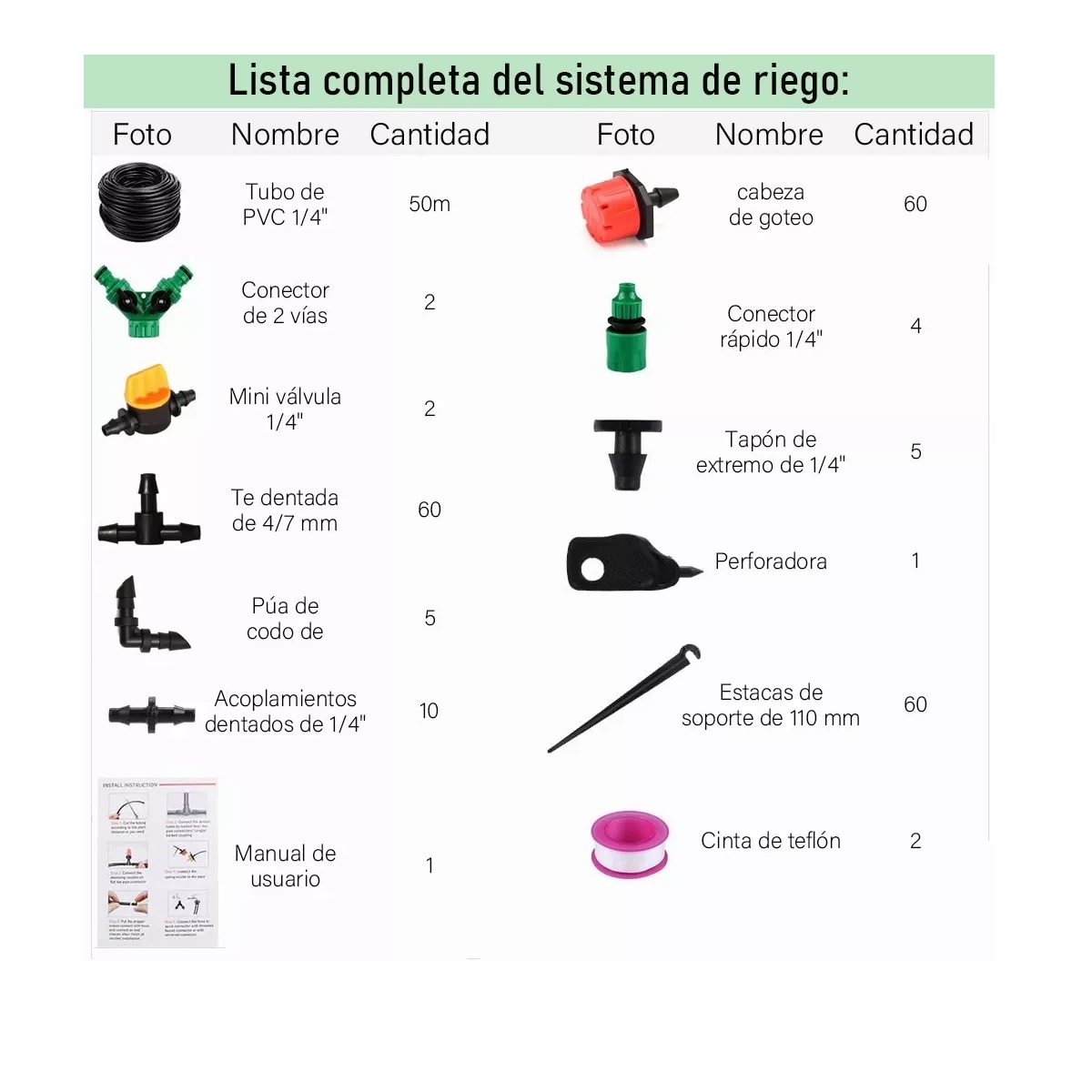 Sistema De Riego Automático Por Goteo Ahorra Agua 50m 211pzs