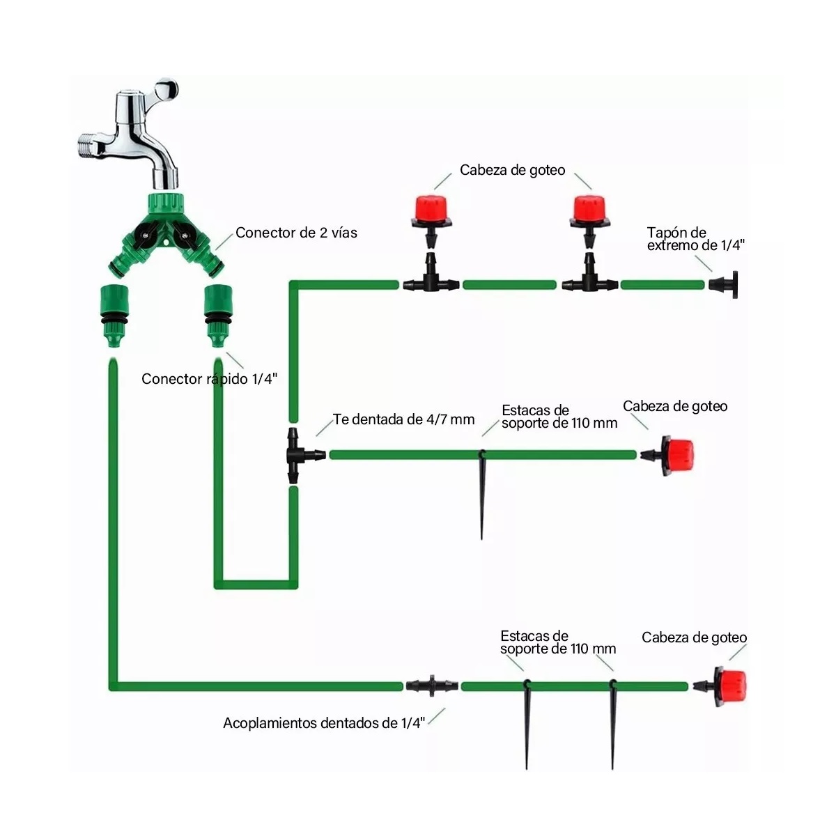 Sistema De Riego Automático Por Goteo Ahorra Agua 50m 211pzs