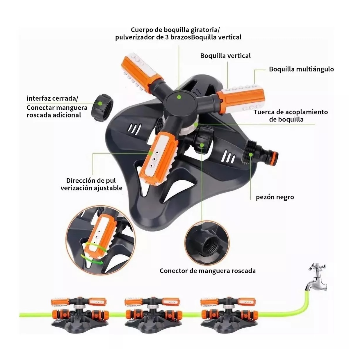 Aspersores Riego Jardín Giratorio Automático Inteligente 360