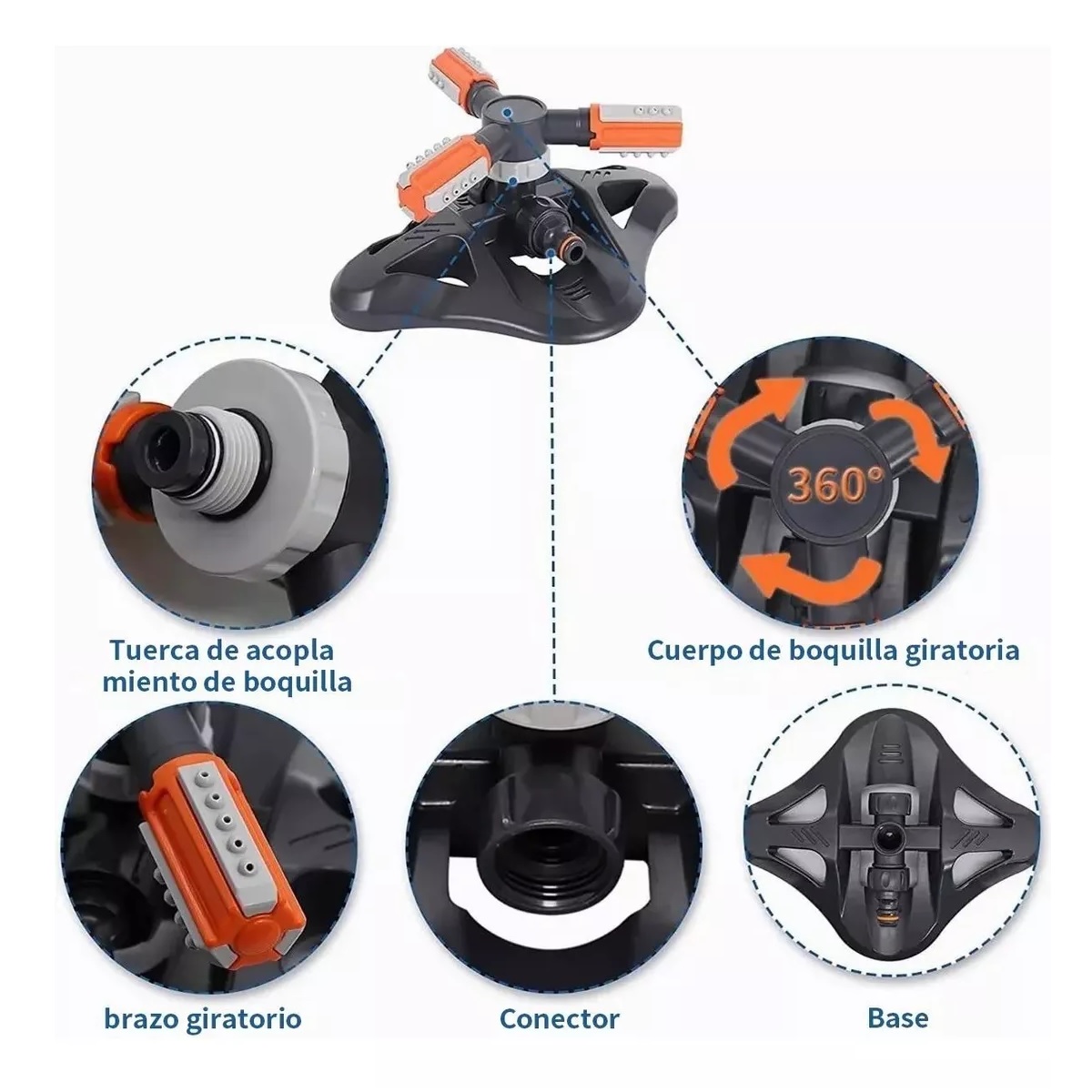 Aspersores Riego Jardín Giratorio Automático Inteligente 360