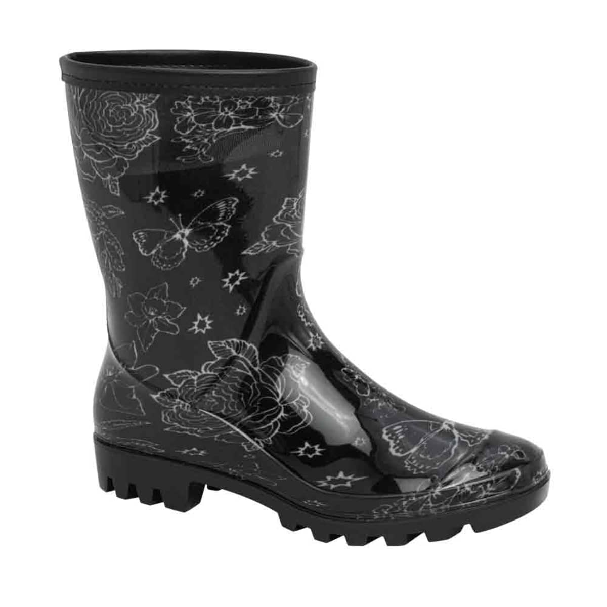Botas de lluvia negras para mujer, con estampado de flores y mariposas, marca PBPS, mod. 1085323