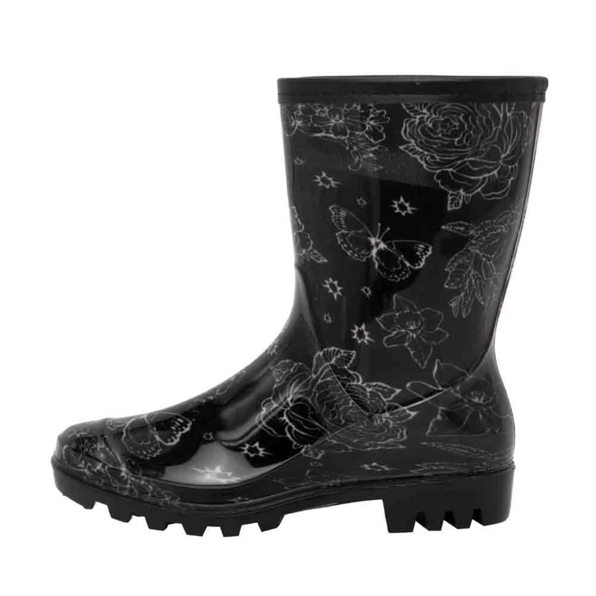 Botas de lluvia negras para mujer, con estampado de flores y mariposas, marca PBPS, mod. 1085323