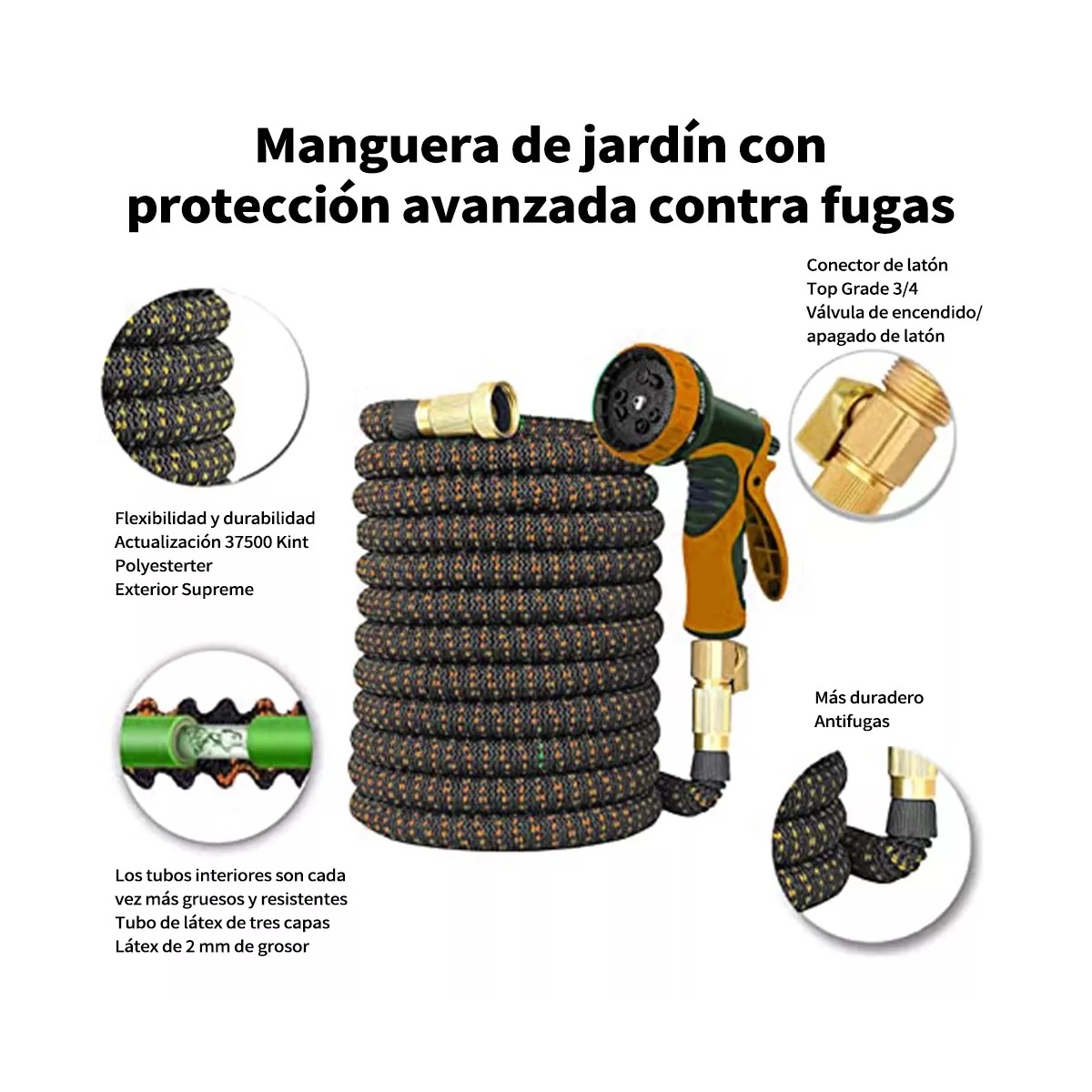 Manguera De Riego Azul Extensible De 10 Modos Y 15 Metros Naranja