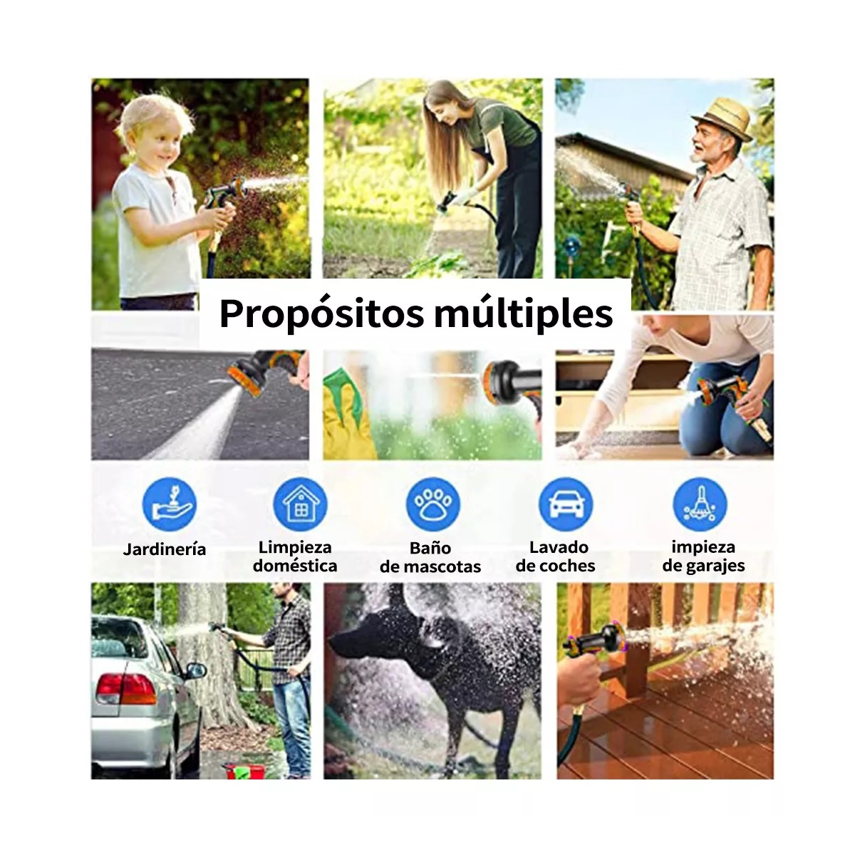 Manguera De Riego Azul Extensible De 10 Modos Y 15 Metros Naranja