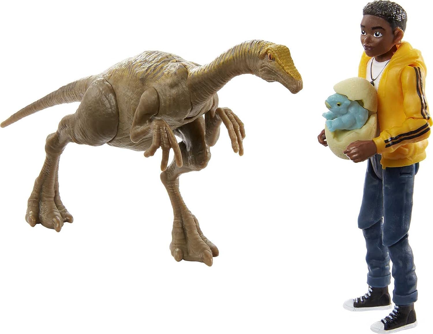 Jurassic World Dinosaurio de Juguete Darius, Gallimimus, Huevo de Bumpy y Velociraptor