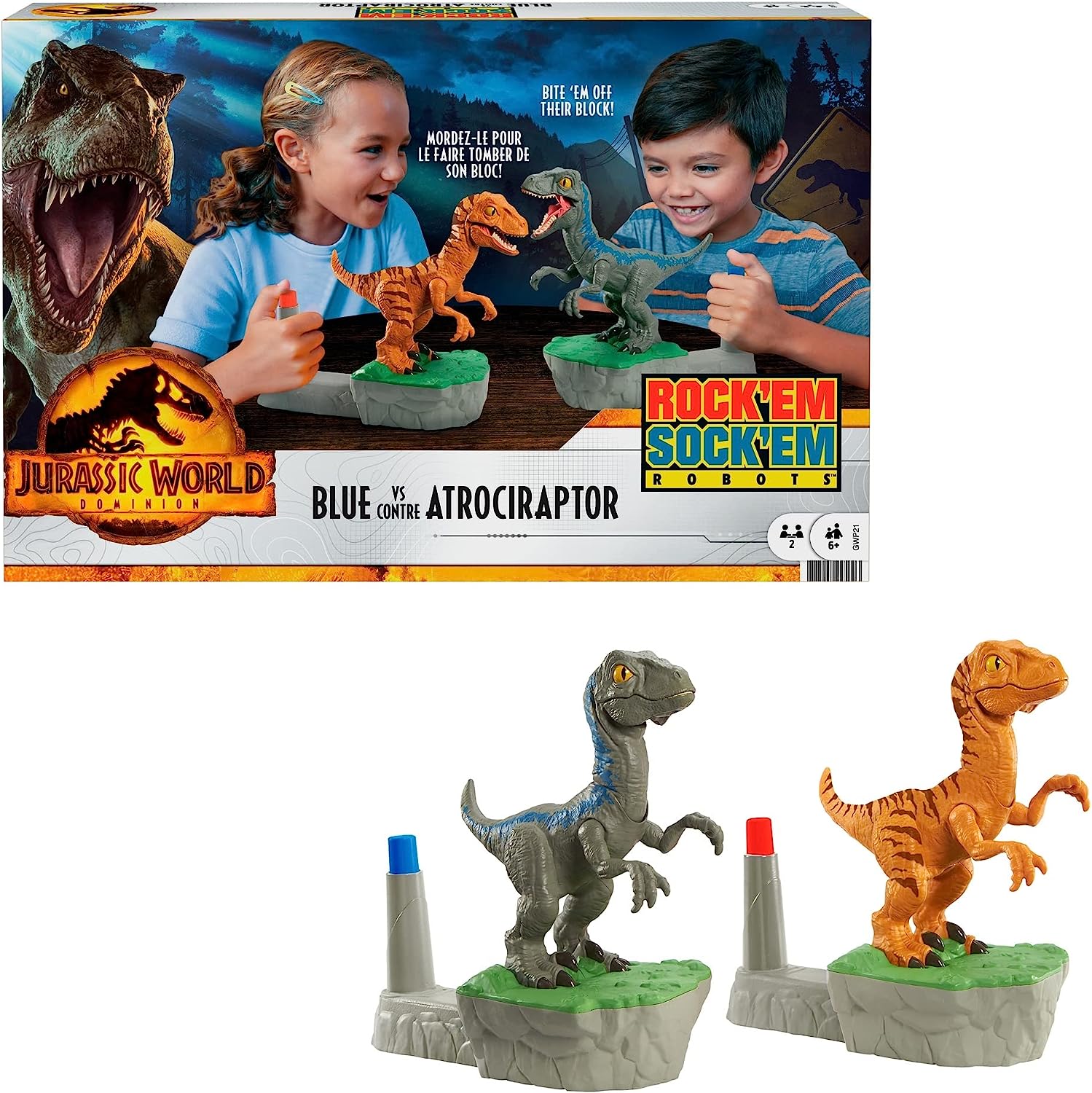 JURASSIC WORLD Rock 'em Sock 'em ROBOTS BLUE VS ATROCIRAPTOR