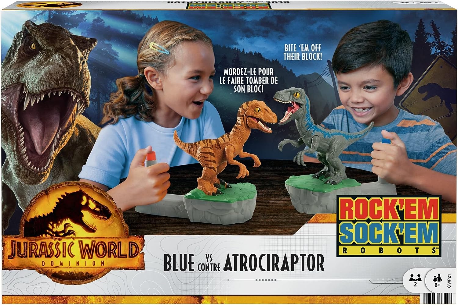 JURASSIC WORLD Rock 'em Sock 'em ROBOTS BLUE VS ATROCIRAPTOR