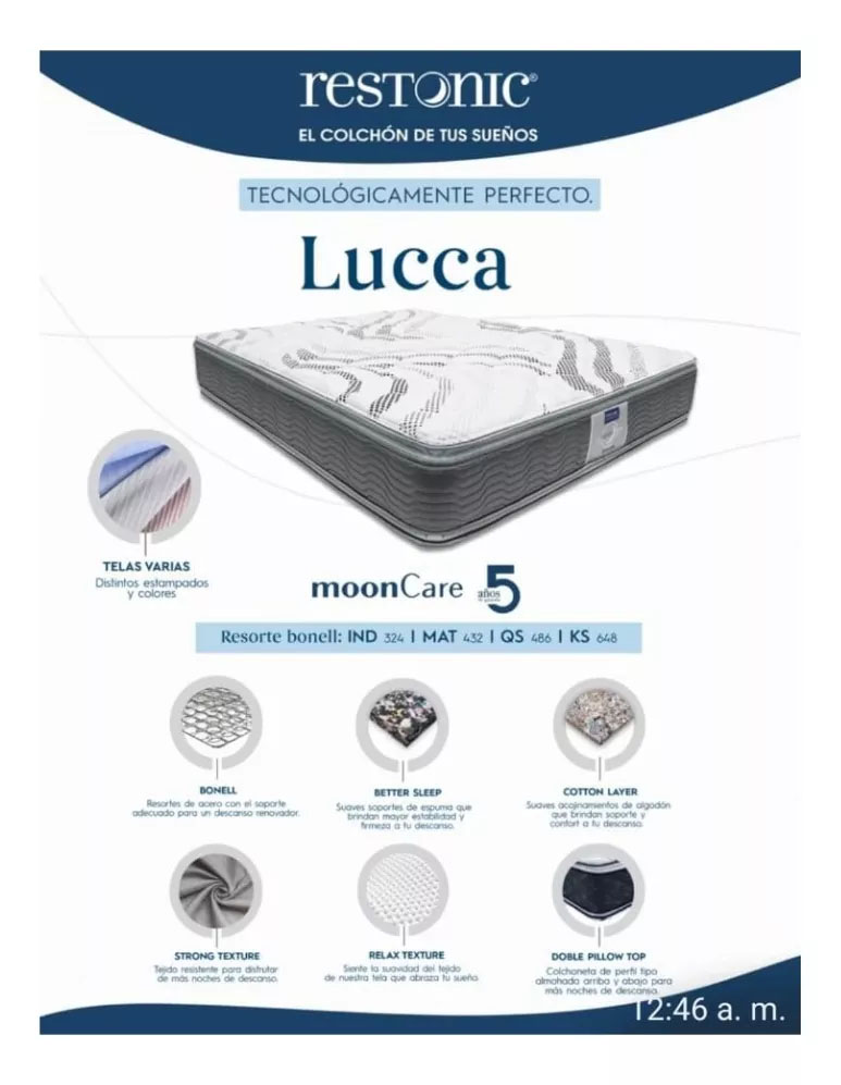 Colchon Matrimonial Restonic Lucca Moon Care