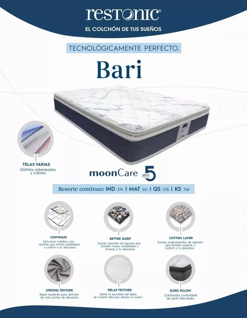 Colchon Matrimonial Restonic Bari Resortes Colchon Eurotop