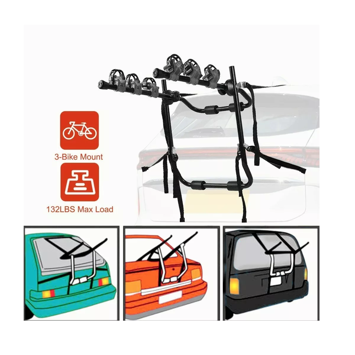 Porta Bicicleta Suspendido Para Auto De Coche 3 Bicicleta