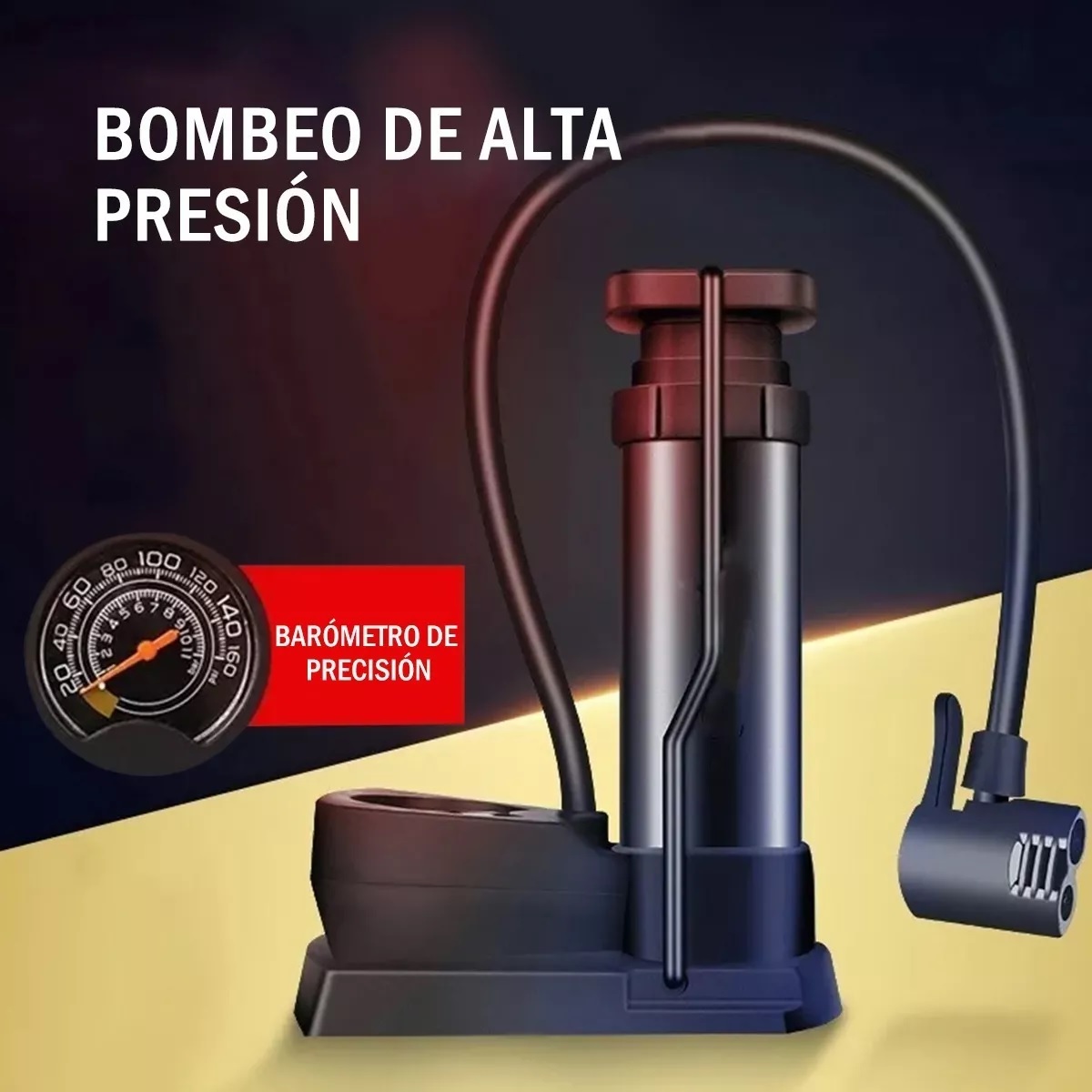 Mini Bomba De Pie Para Bicicleta Portátil Con Manómetro