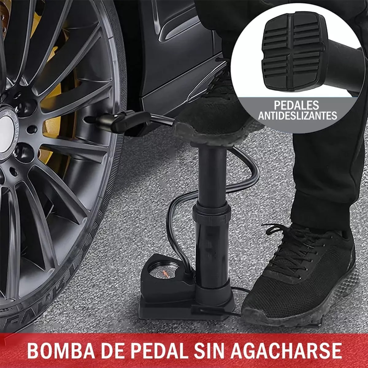 Mini Bomba De Pie Para Bicicleta Portátil Con Manómetro