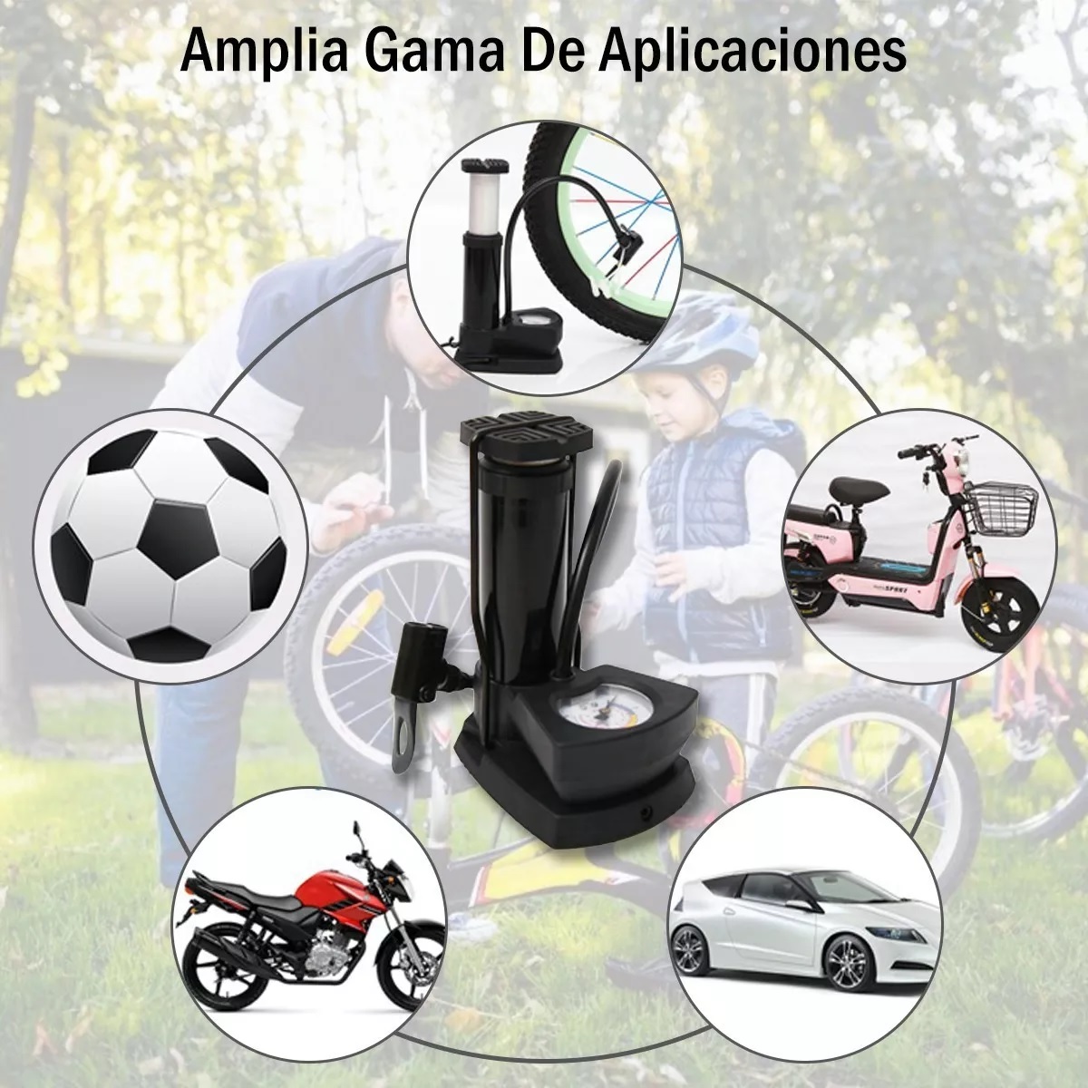 Mini Bomba De Pie Para Bicicleta Portátil Con Manómetro