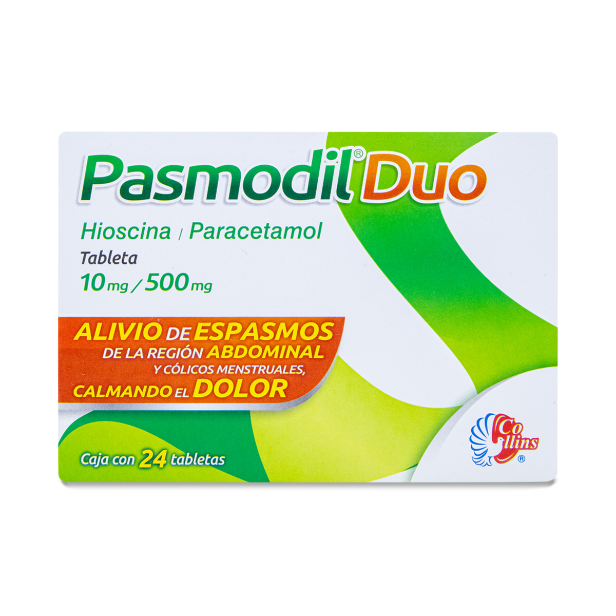 PASMODIL DUO, HIOSCINA - PARACETAMOL, CAJA CON 24 TABS 10 MG / 500 MG, COLLINS