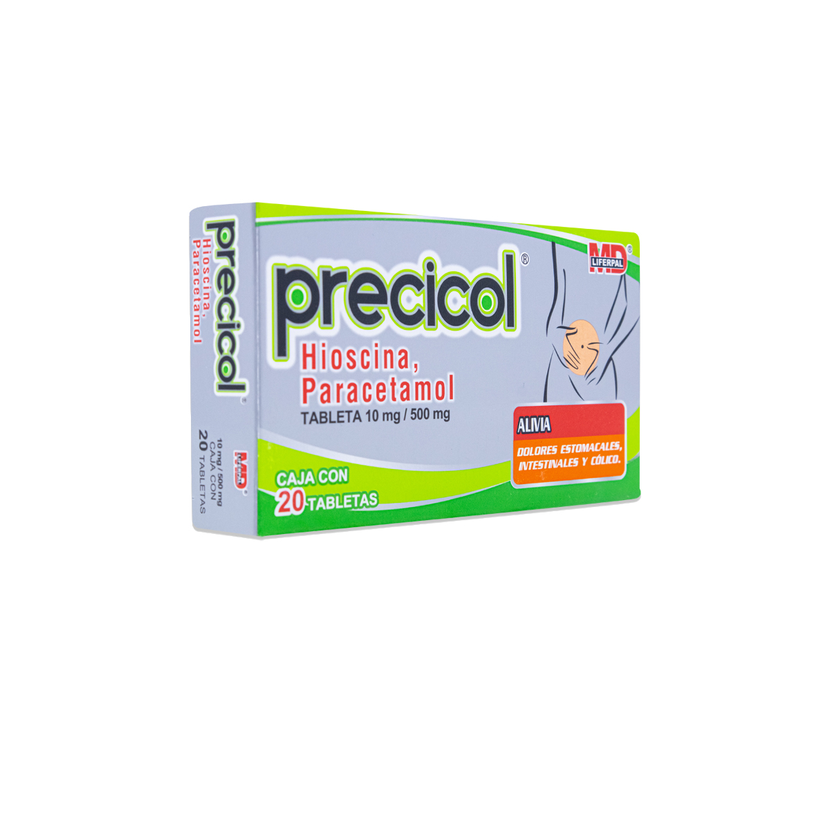 PRECICOL, HIOSCINA - PARACETAMOL, CAJA CON 20 TABS 10 MG / 500 MG, LIFERPAL MD