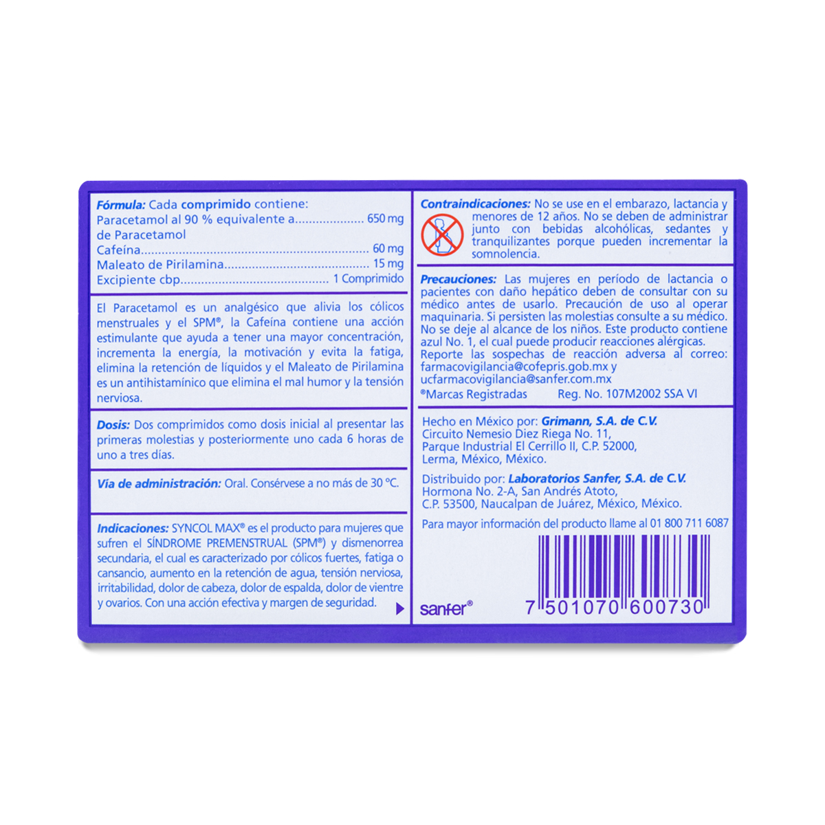 SYNCOL MAX, CAJA CON 12 COMPRIMIDOS, SANFER