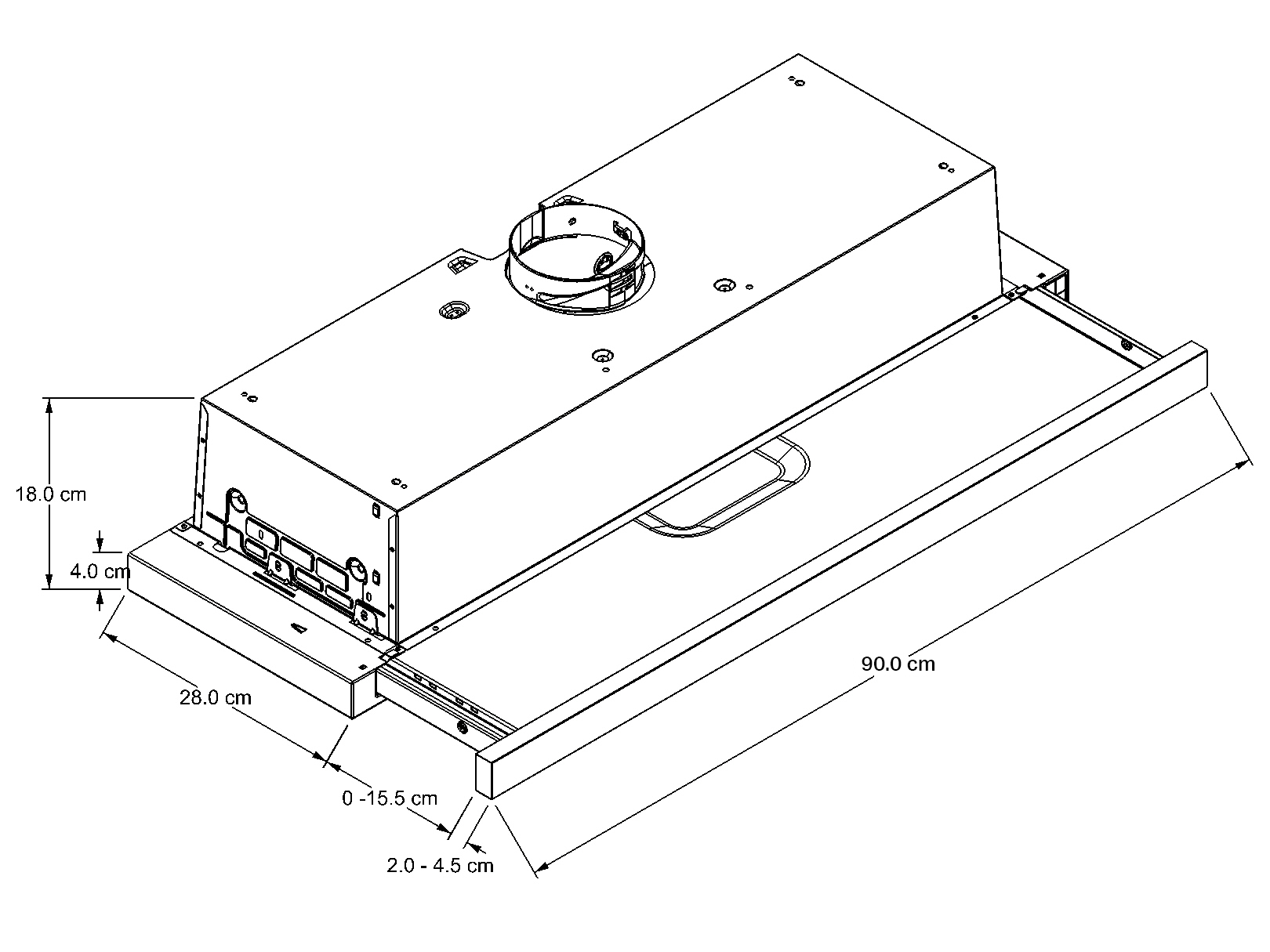 Campana Telescópica Retractil 90cms Whirlpool WHT9030B Negro