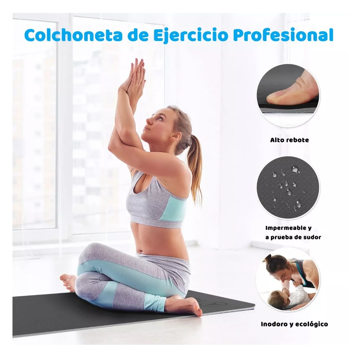  Esterilla de yoga portátil para pilates de 1 pulgada (0.236  in), respetuosa con el medio ambiente, antideslizante, para yoga, pilates y  suelo, sin ftalatos. : Deportes y Actividades al Aire Libre