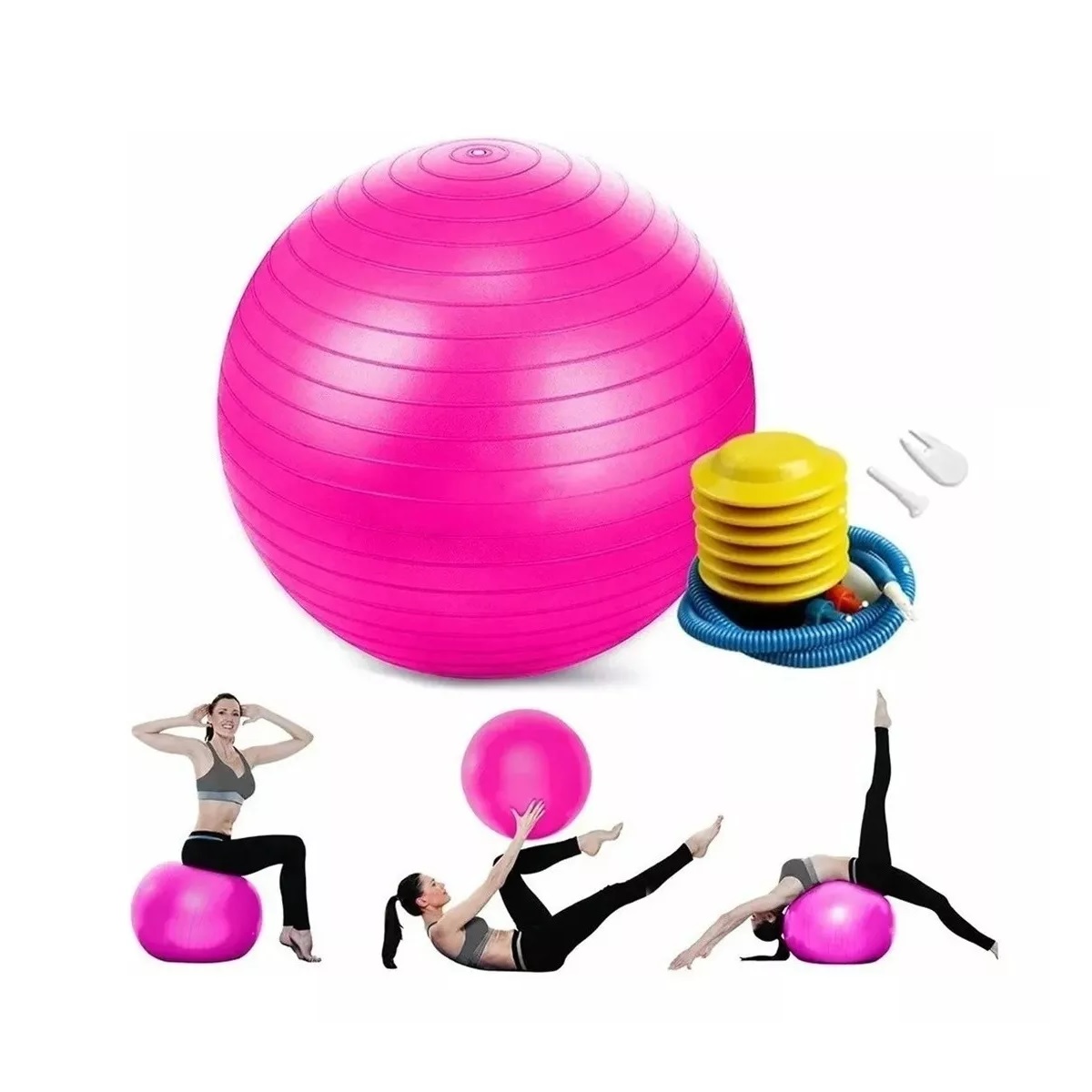 Pelota Fitness De Yoga Acondicionamiento 75 Cm Con Bomba Rosa