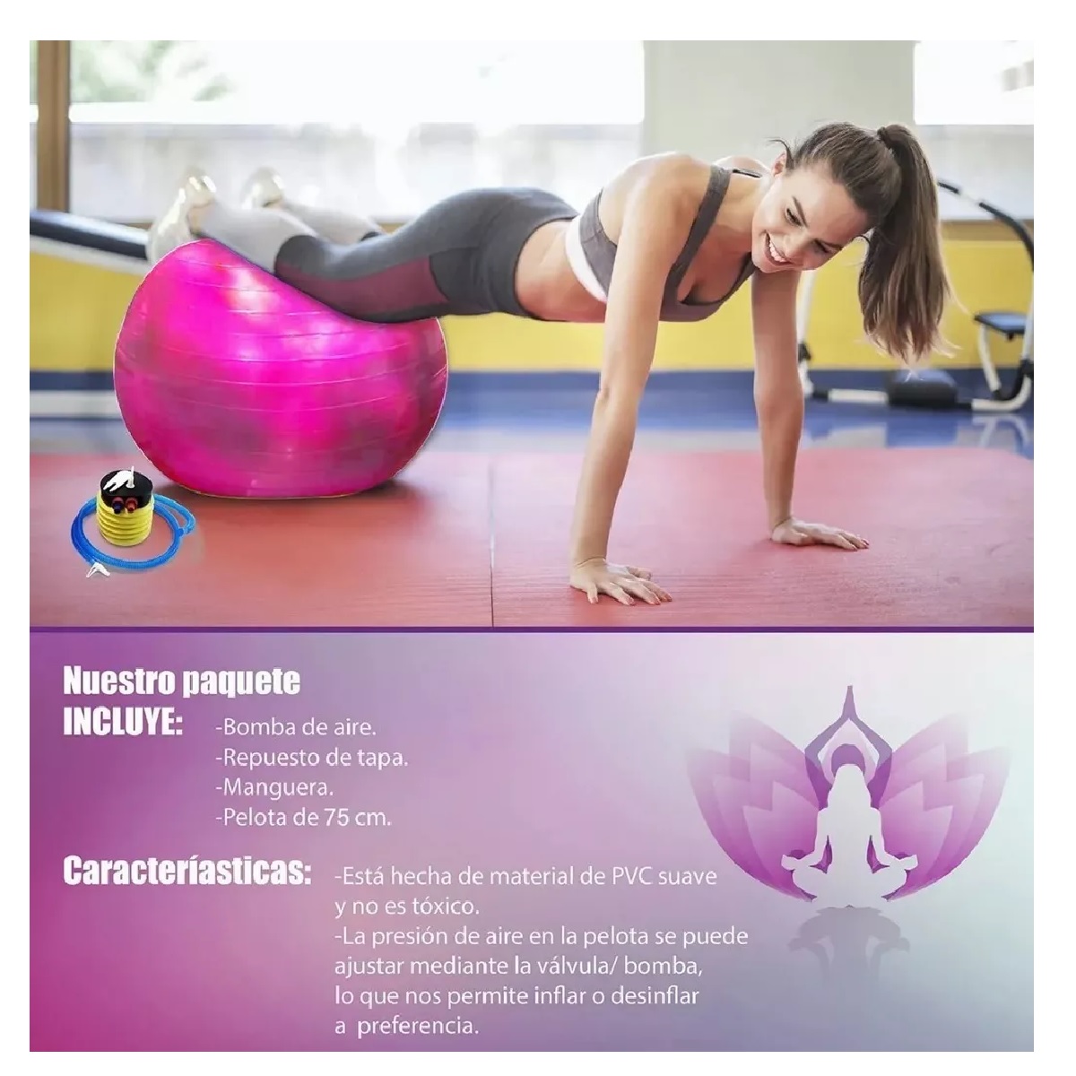 Pelota Fitness De Yoga Acondicionamiento 75 Cm Con Bomba Rosa