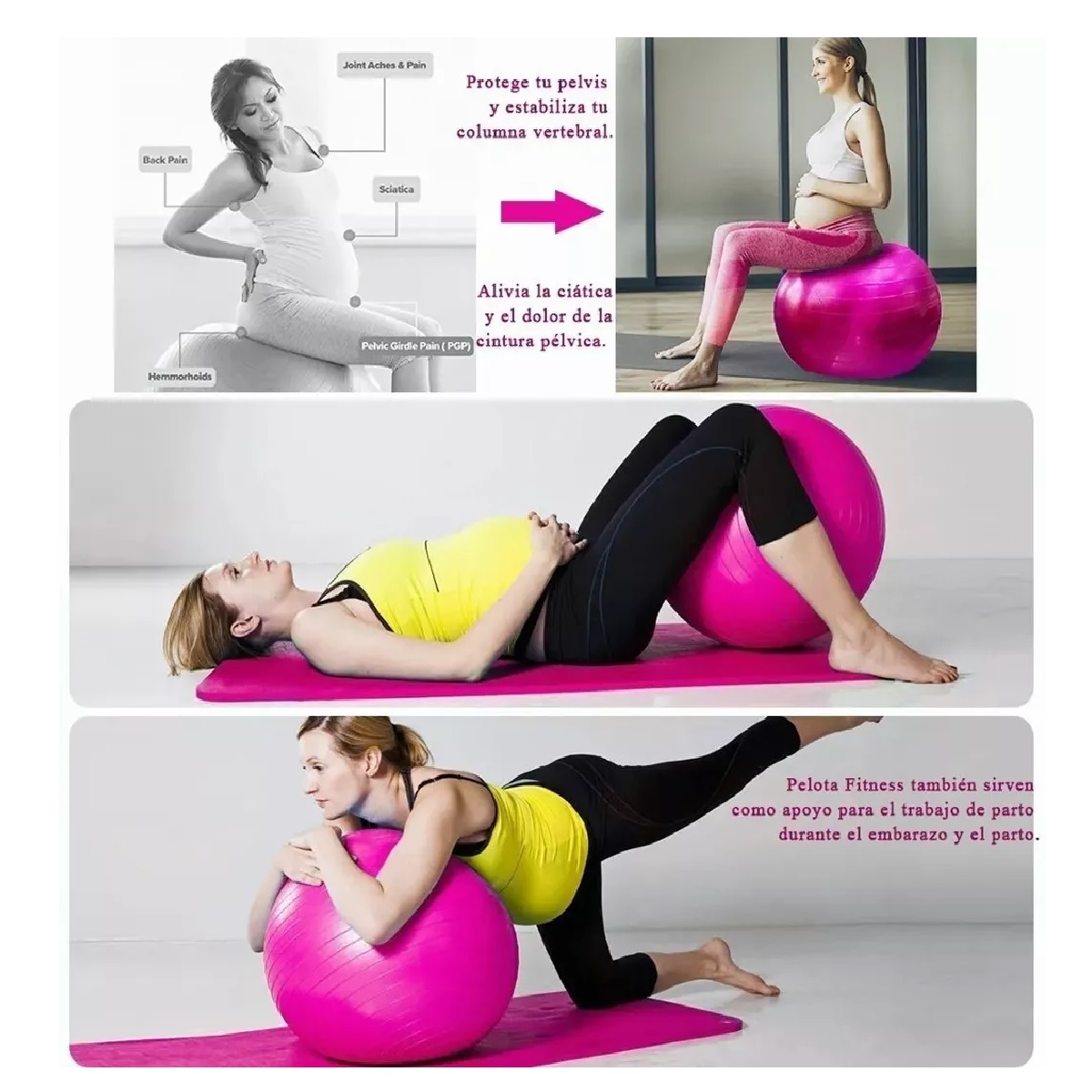 Pelota Fitness De Yoga Acondicionamiento 75 Cm Con Bomba Rosa