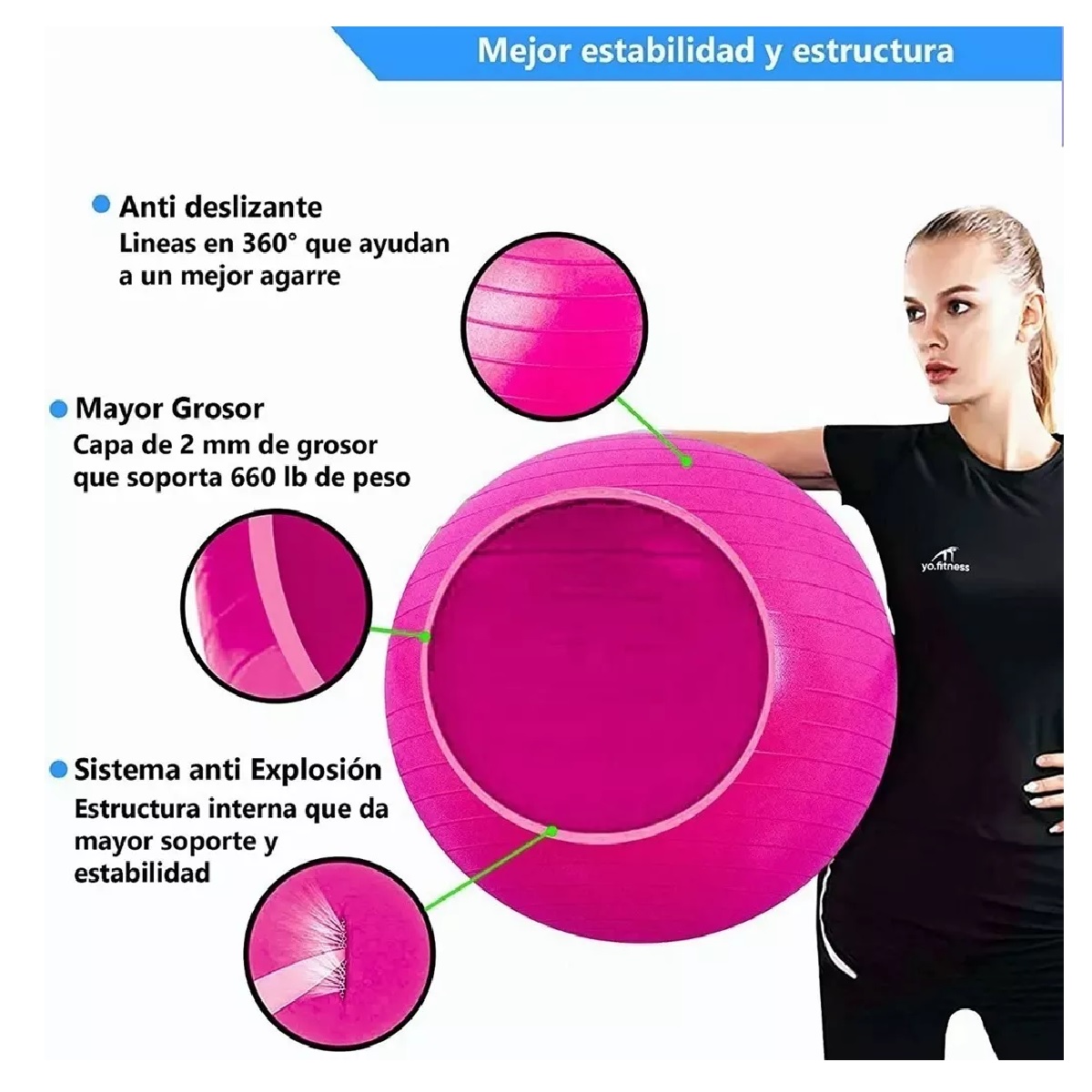 Pelota Fitness De Yoga Acondicionamiento 75 Cm Con Bomba Rosa