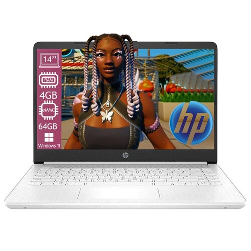 Laptop HP 14-DQ0052DX Intel Celeron Ram 4GB Disco Emmc 64GB Windows 11 - Blanco