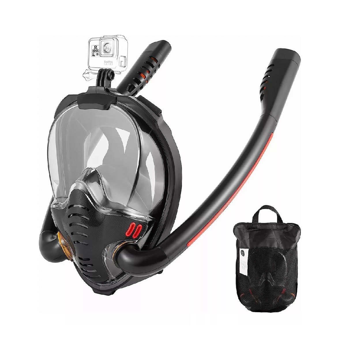 Máscara Snorkel De Buceo De Cara Completa Doble Tubo Negro