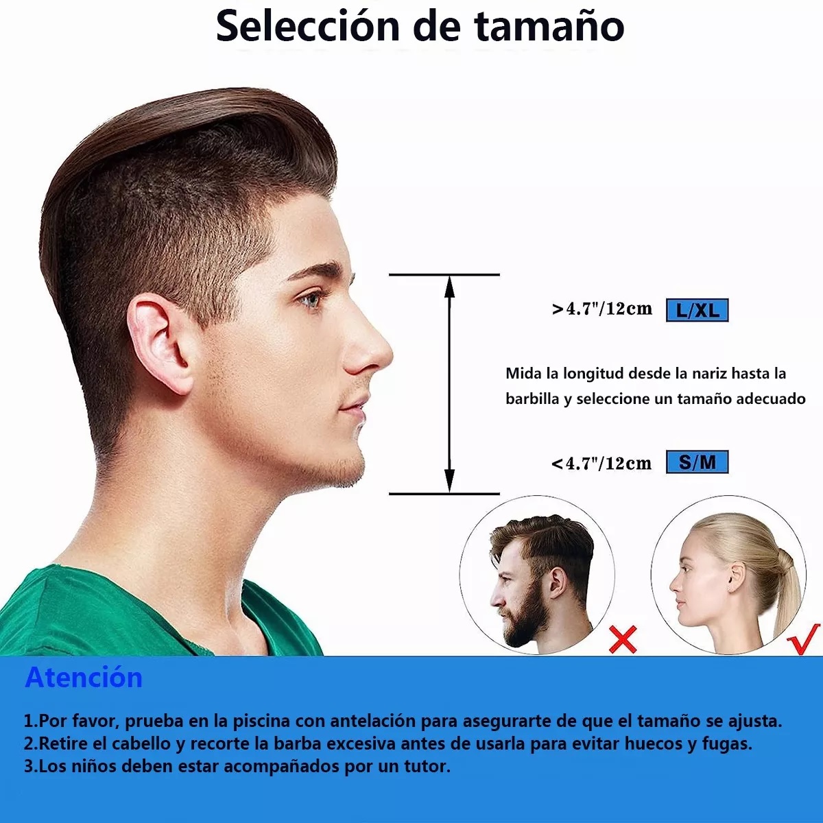 Máscara Snorkel De Buceo De Cara Completa Doble Tubo Negro