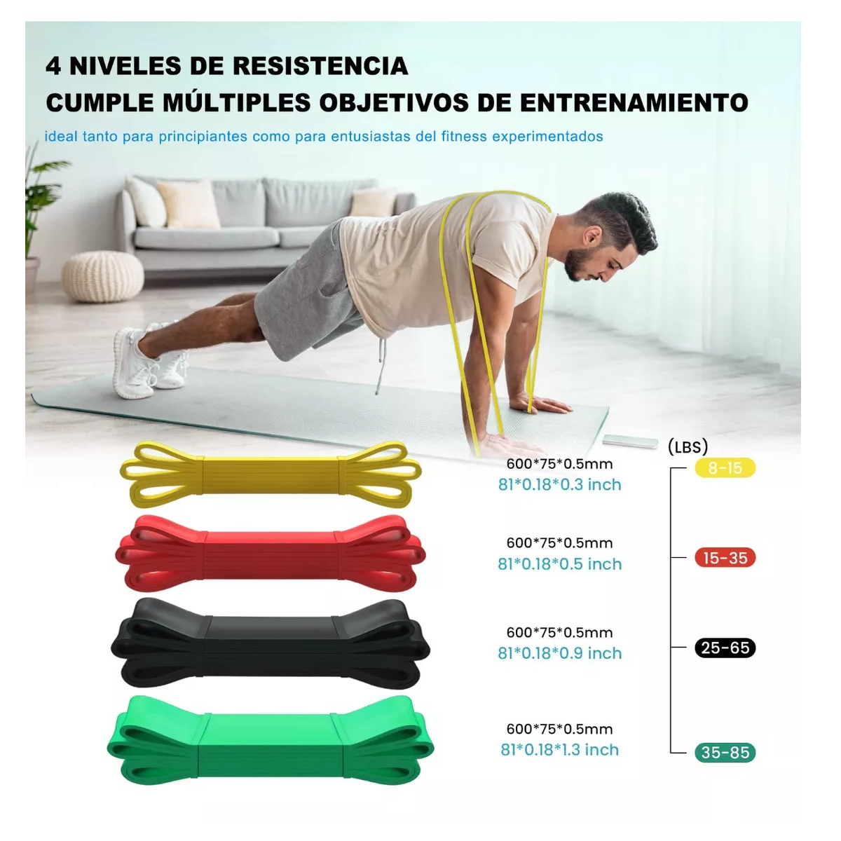 Kit De 4 Bandas Elasticas Ejercicio Liga De Resistencia