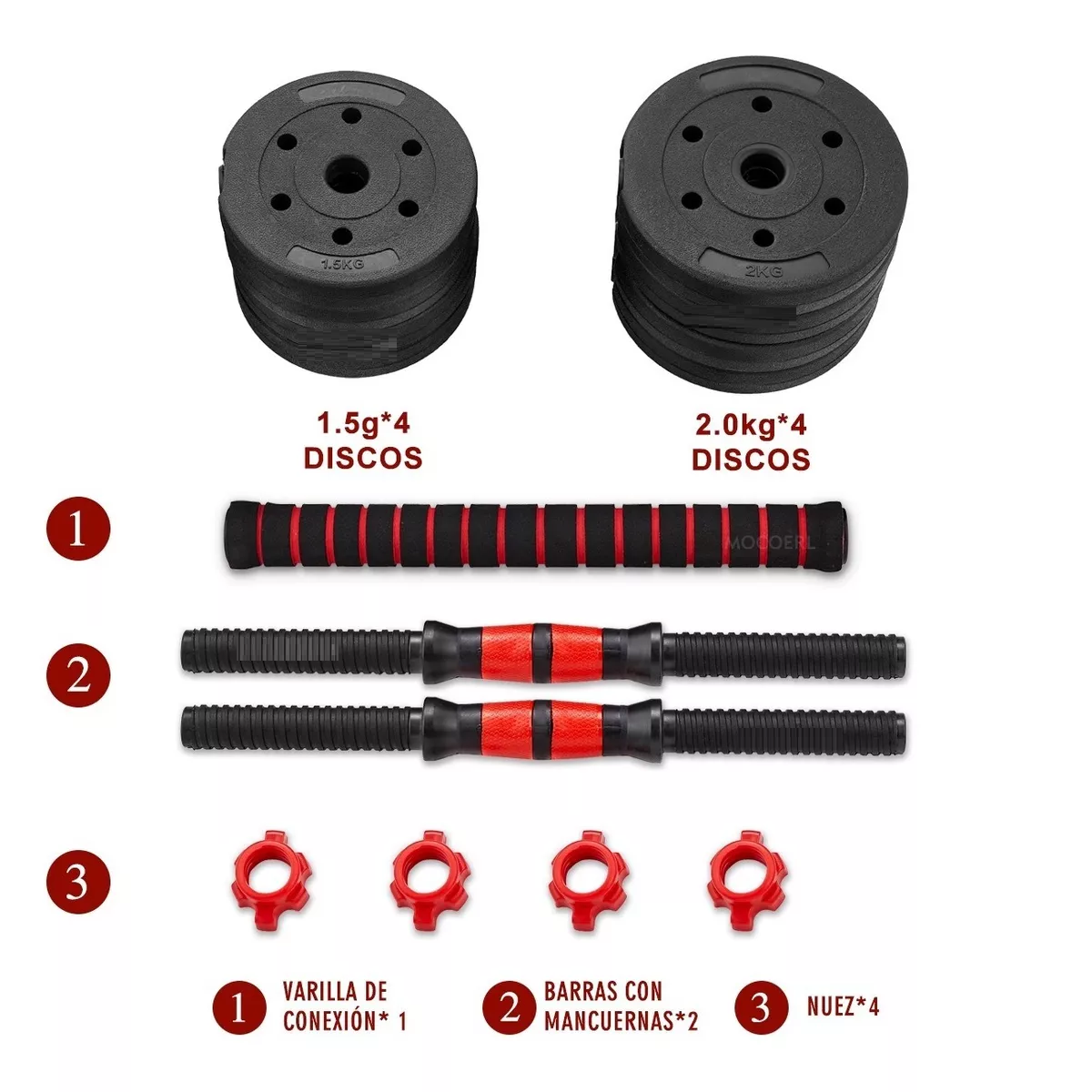 Kit De Mancuernas, Pesas Y Barra Recta Ajustable