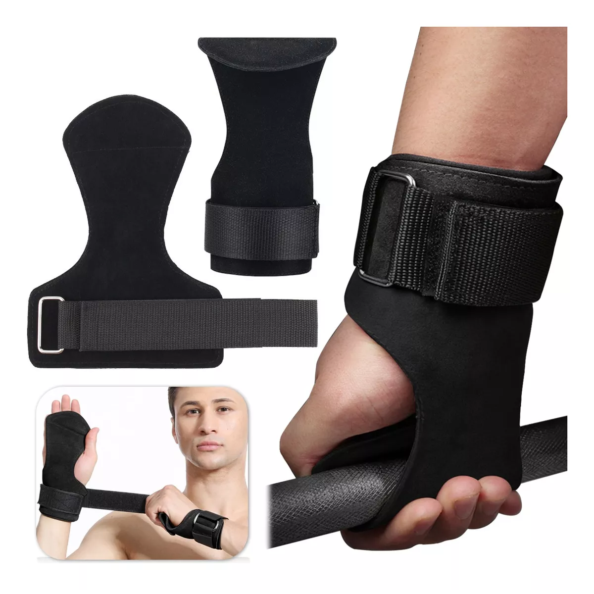 Calleras Crossfit Deporte Straps Gym Muñequera Un Par Negro