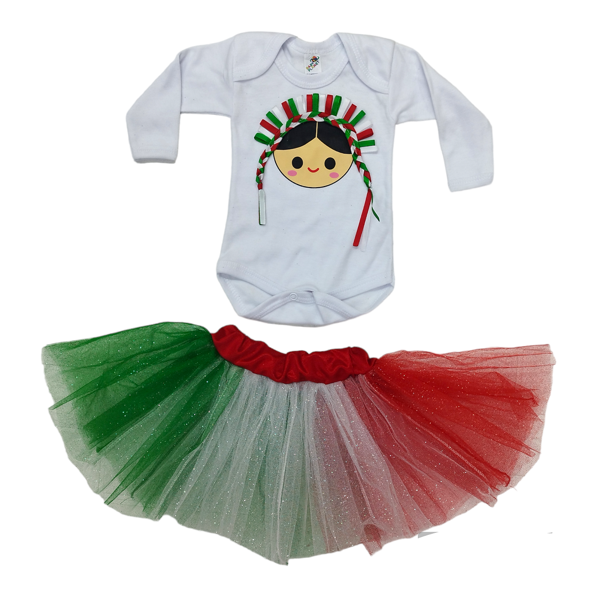 Set o conjunto Tricolor Patrio 15 Septiembre Bebé Con Pañalero Y Tutú