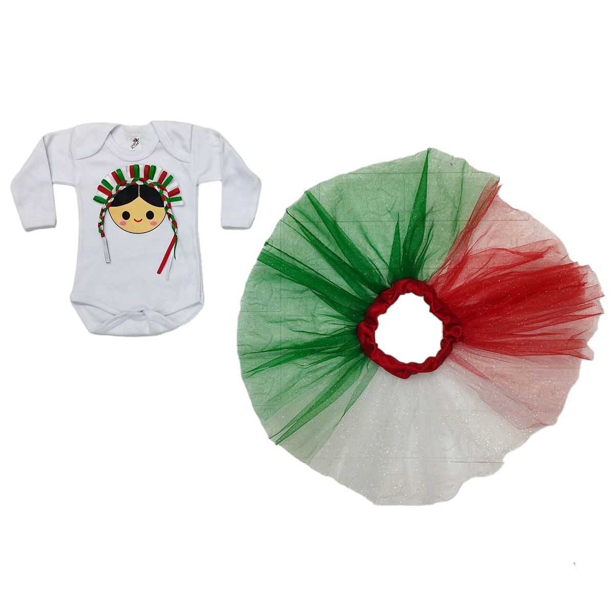 Set o conjunto Tricolor Patrio 15 Septiembre Bebé Con Pañalero Y Tutú