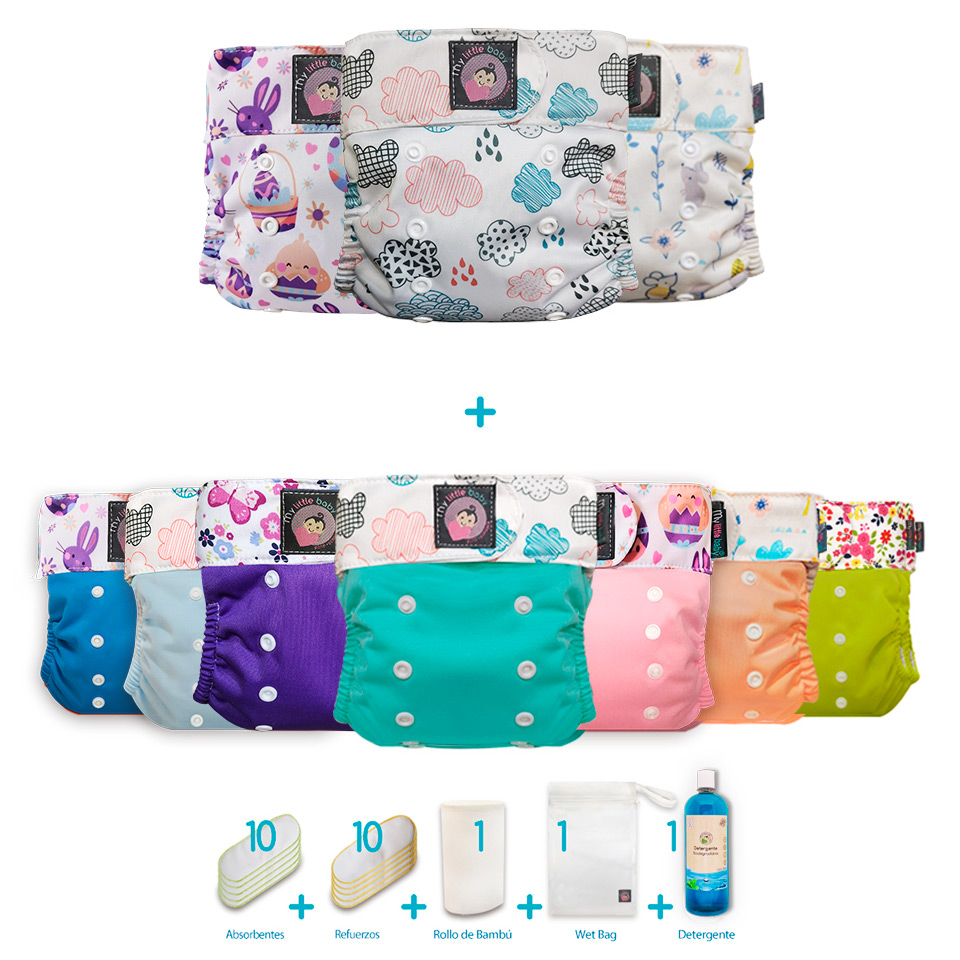 Pack 10 Pañales Ecológicos MLB Unitalla NIÑA + 10 Abs dobles + 10 sencillos
