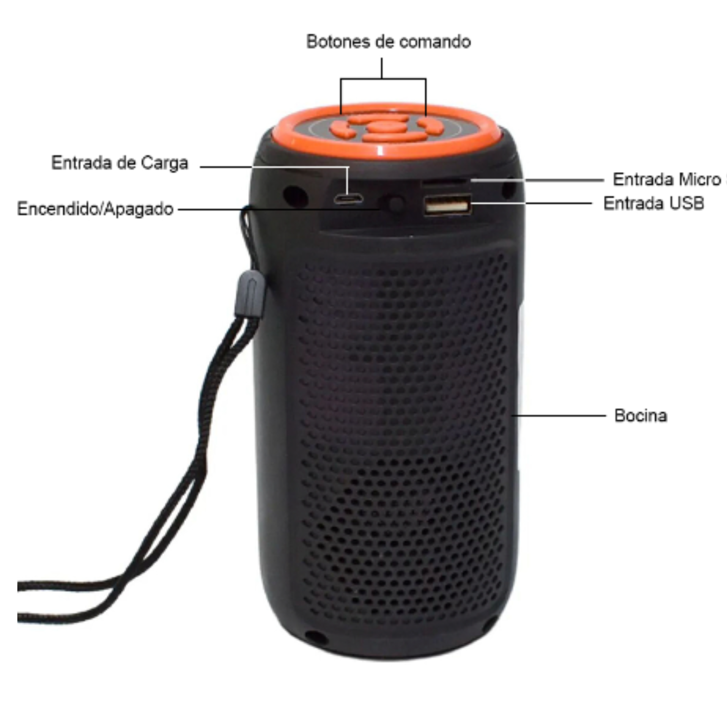 Bocina Bluetooth cilíndrica luz LED portátil 2 pulgadas