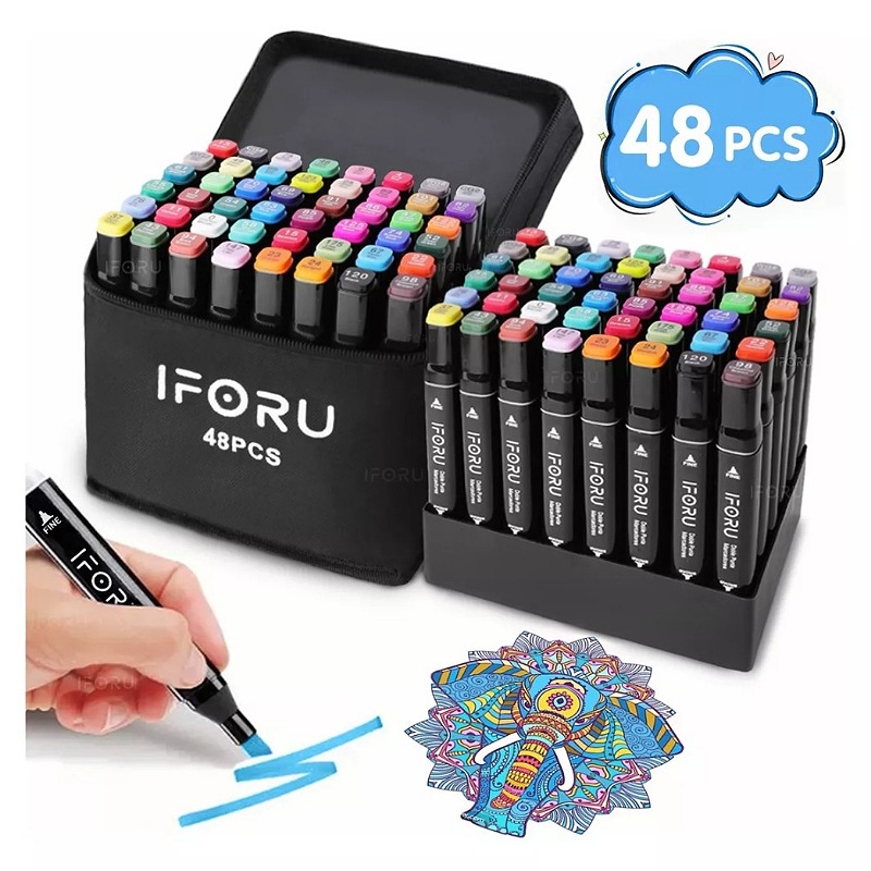 Marcadores Doble Punta Plumones Punta Pincel Iforu 48 Colors