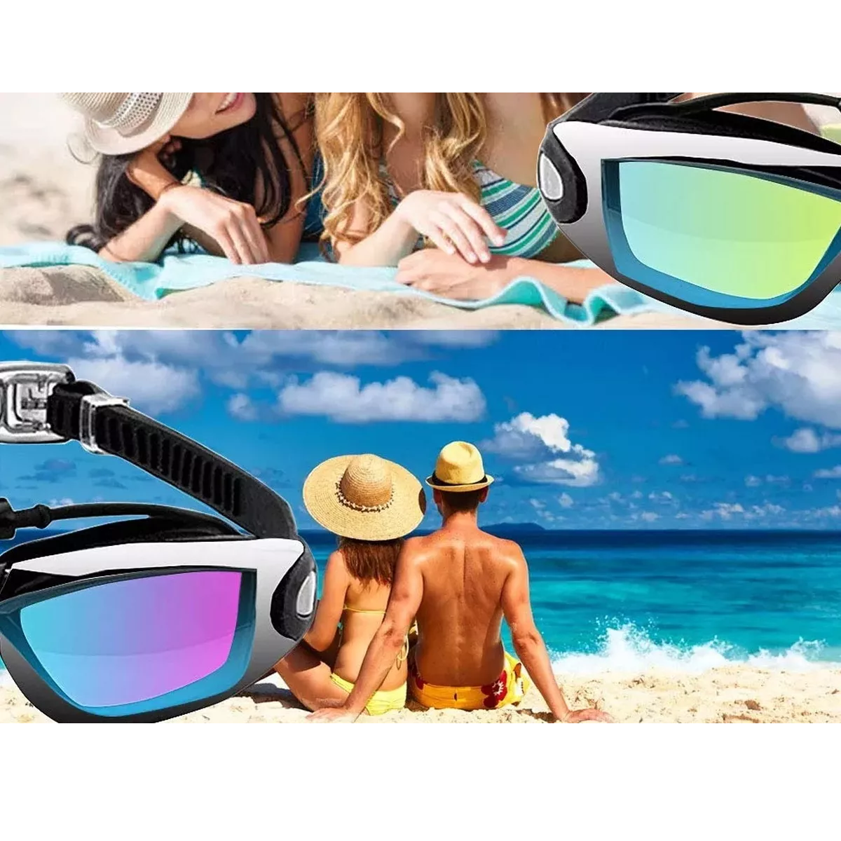 Kit De Gafas Natación Negro Protección Uv Gorro Tapones Clip