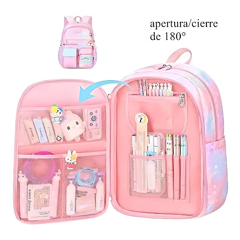 Mochila Bolsa Nina Escolar Primaria Infantil Impermeable Kawaii Arcoiris Capacidad Grande