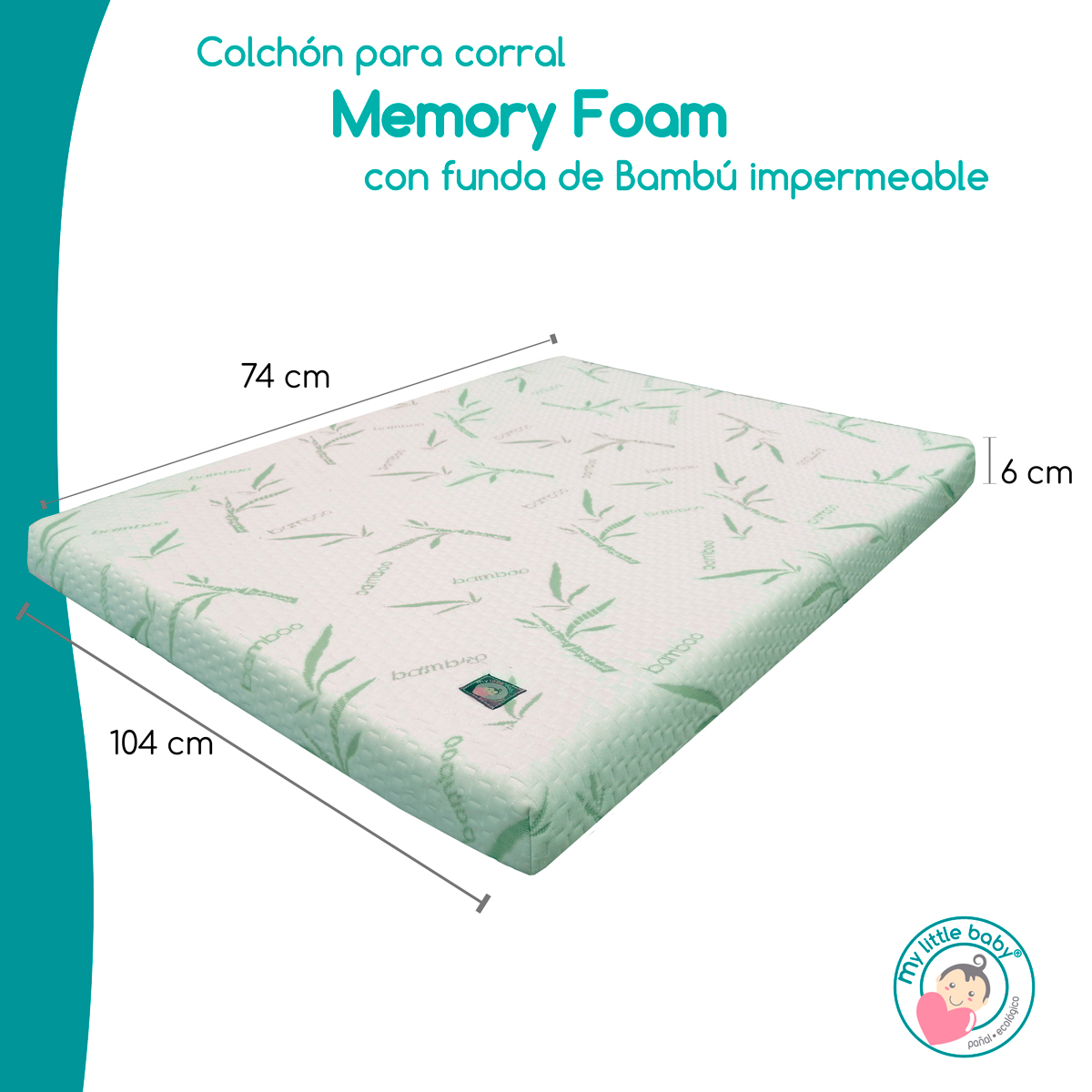 Colchon de cuna de memory foam 104*74*6 Impermeble bambu