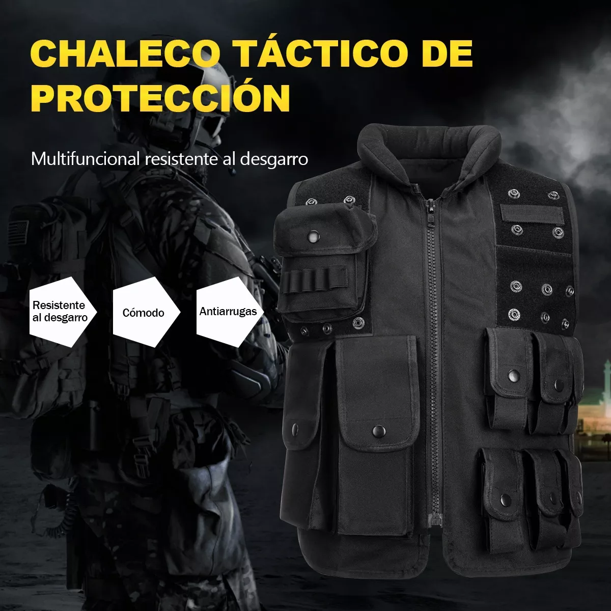 Chaleco Táctico Militar Bolsos Removibles Airsoft Paintball