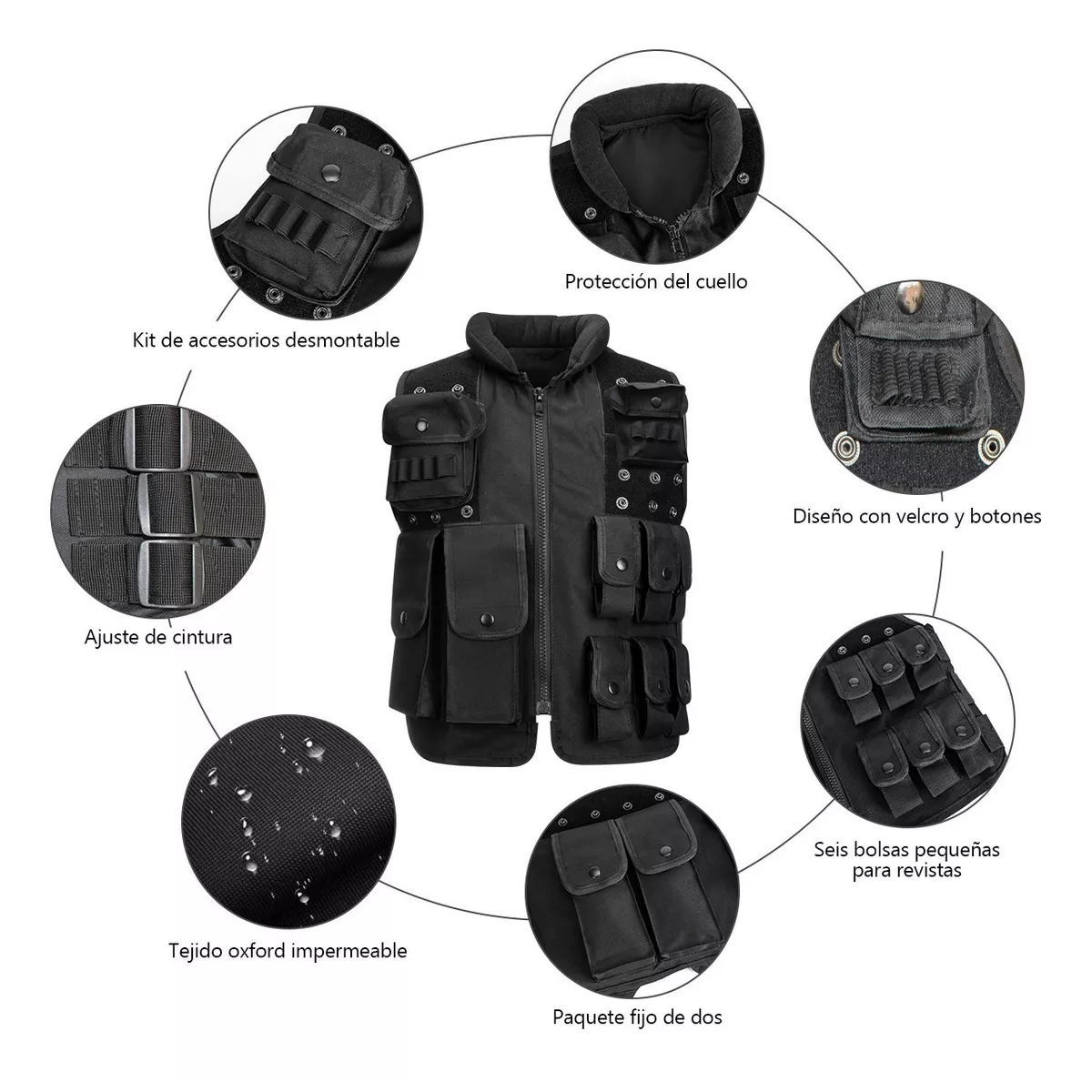 Chaleco Táctico Militar Bolsos Removibles Airsoft Paintball