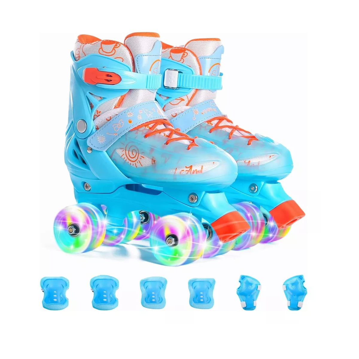 Kit Patines De 4 Ruedas Ajustable Con Protecciones Rosa 16-20cm