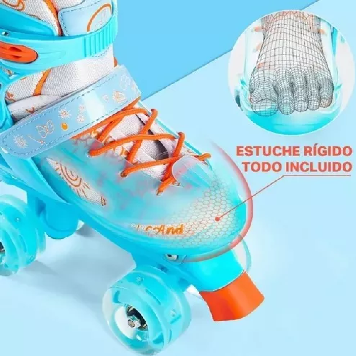 Kit Patines De 4 Ruedas Ajustable Con Protecciones Rosa 16-20cm