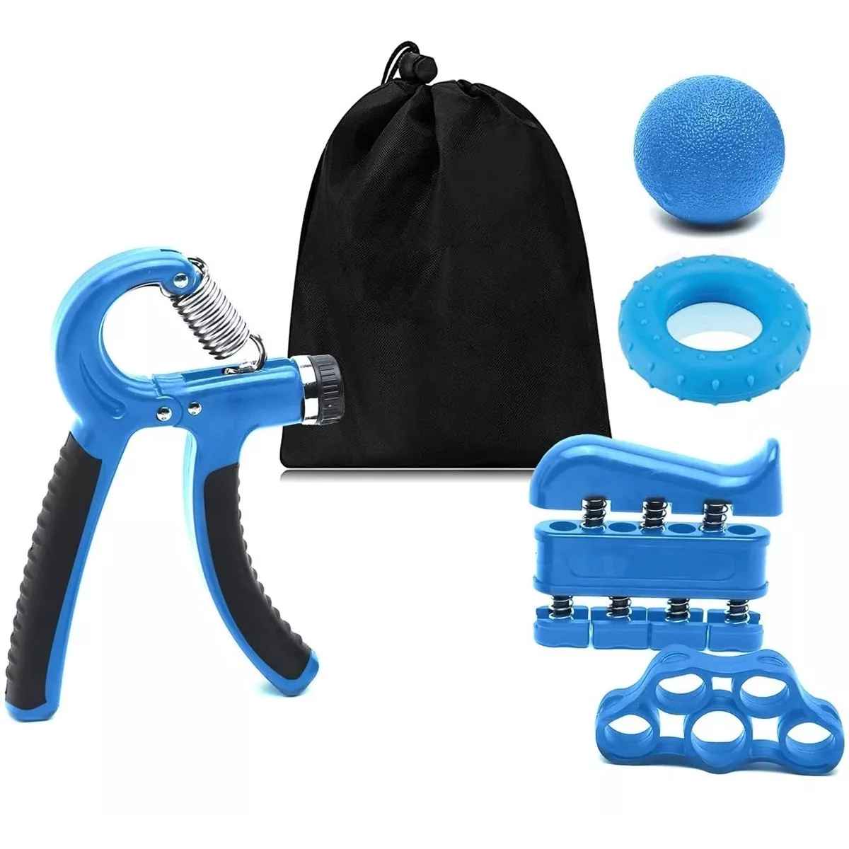 Fortalecedor Mano Agarre Ejercitador Dedos Ajustable, 5en1 Azul