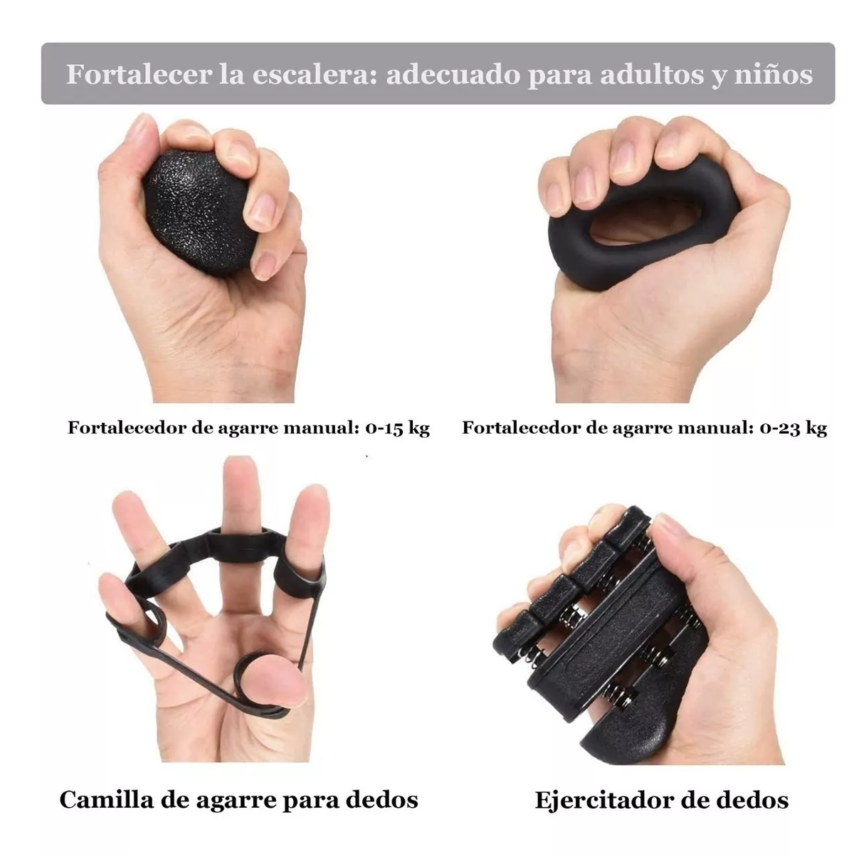 Fortalecedor Mano Agarre Ejercitador Dedos Ajustable, 5en1 Azul