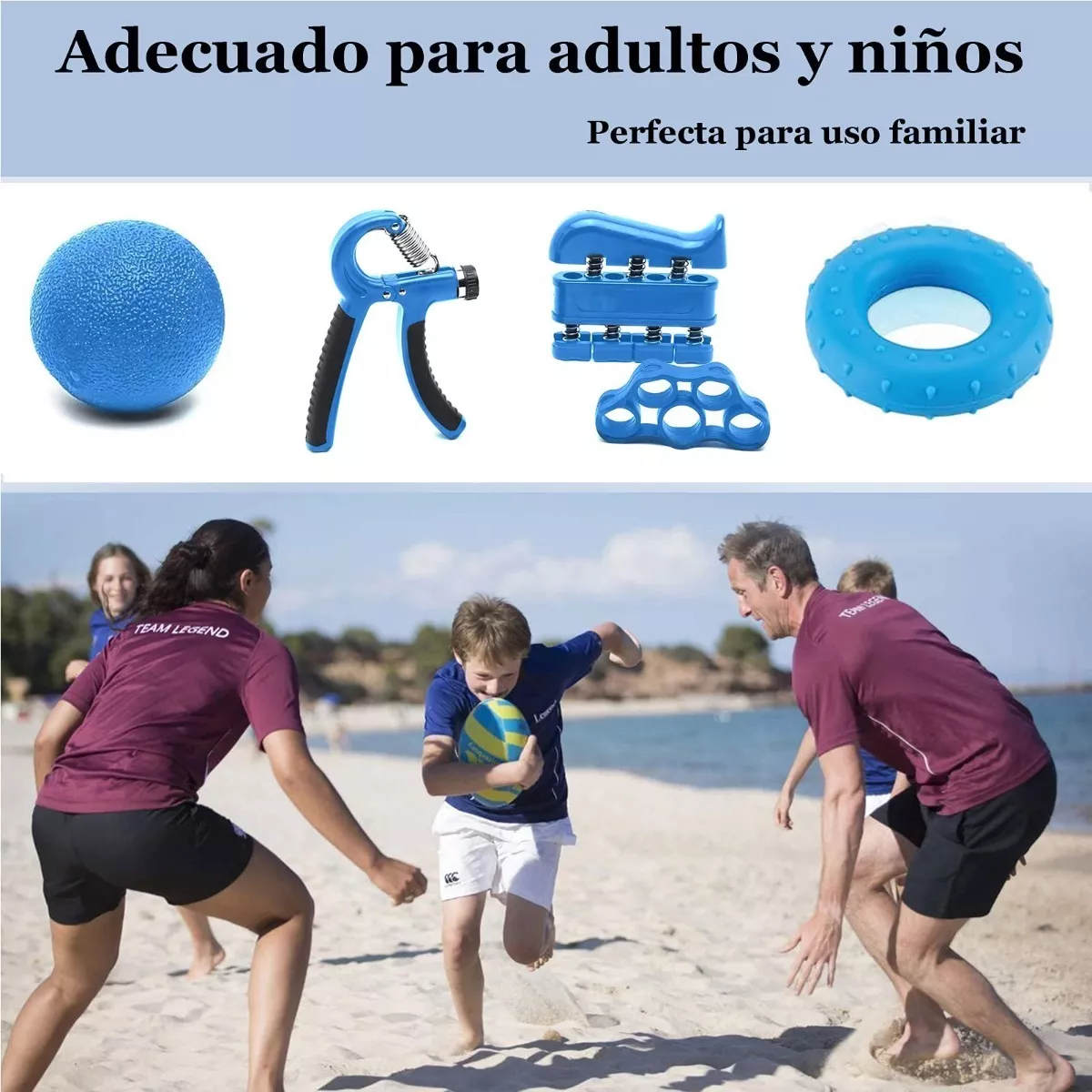 Fortalecedor Mano Agarre Ejercitador Dedos Ajustable, 5en1 Azul